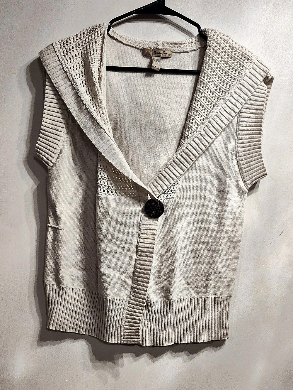 American Rag Cream Hooded Knit/Crochet Vest Size Large